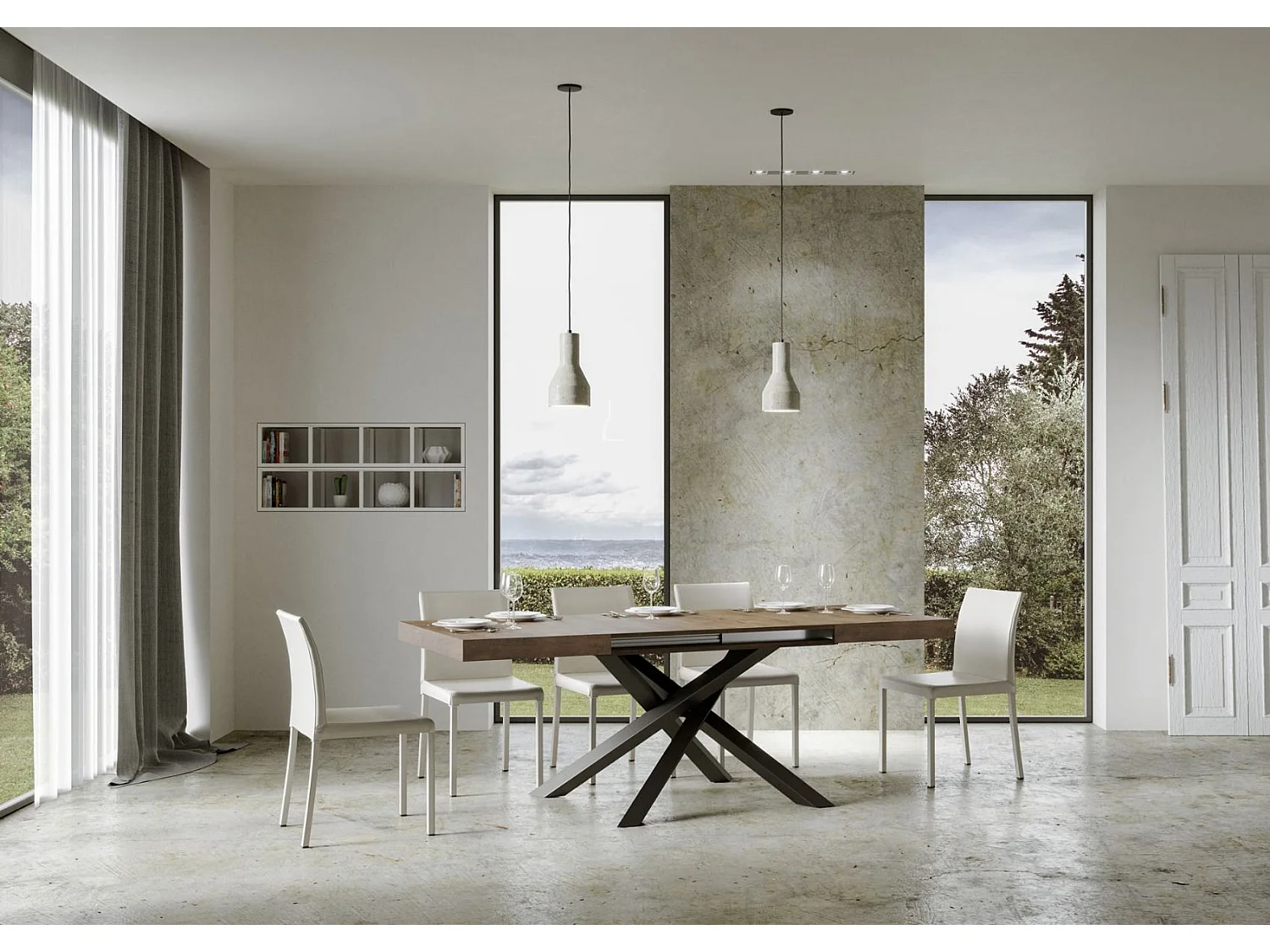 Table extensible 200/304x90 cm Volantis noyer pieds anthracite