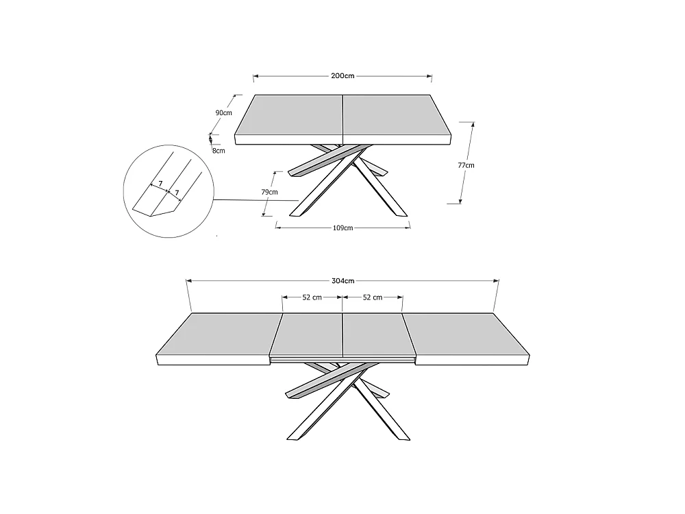 Table extensible 200/304x90 cm Volantis noyer pieds anthracite