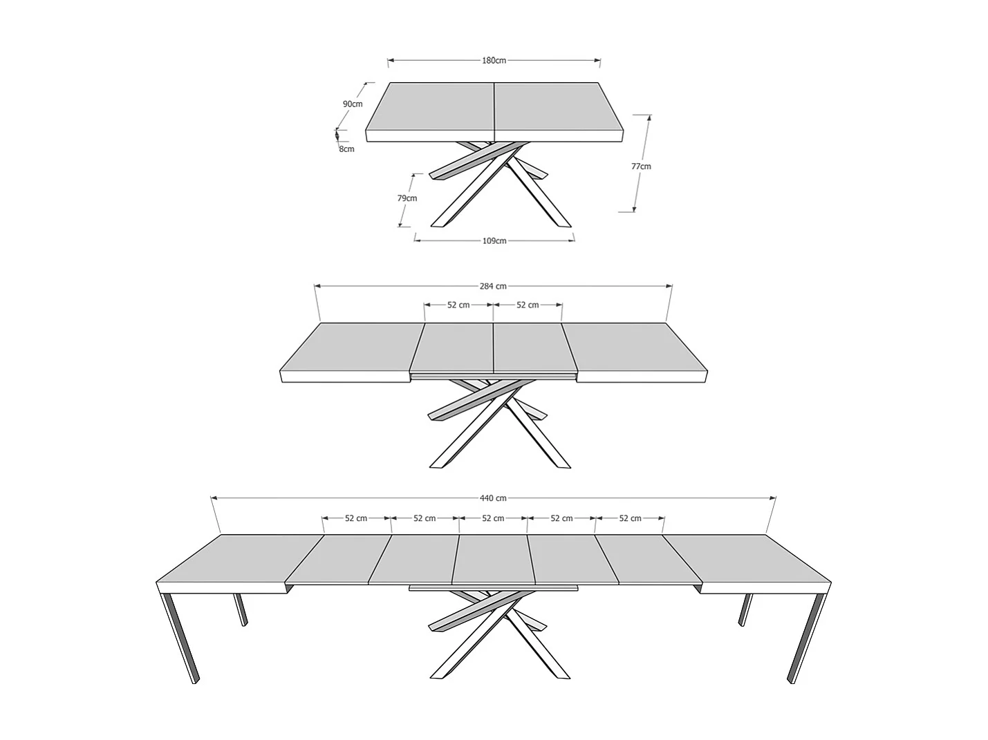 Table extensible 180/440x90 cm Volantis taupe pieds anthracite