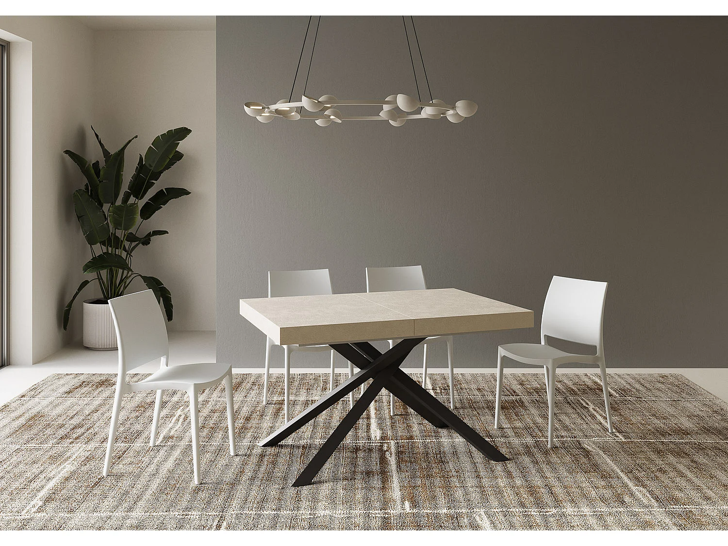 Table extensible 120/224x90 cm Karida cachemire pieds anthracite