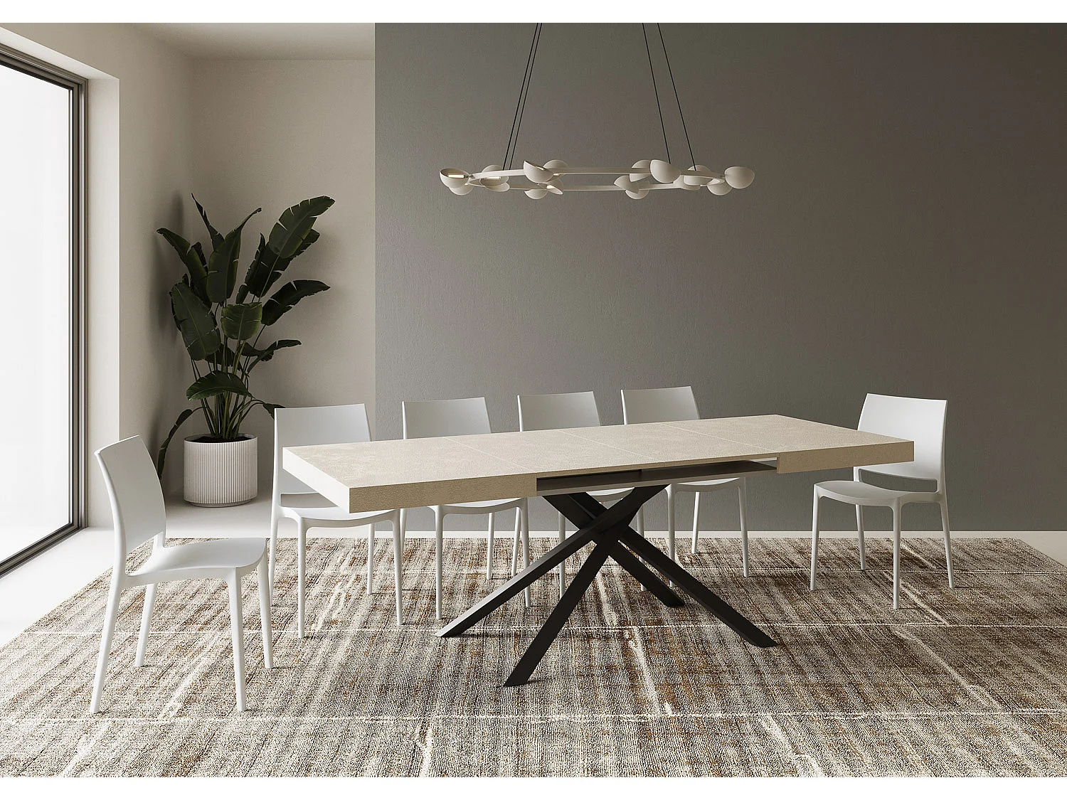 Table extensible 120/224x90 cm Karida cachemire pieds anthracite
