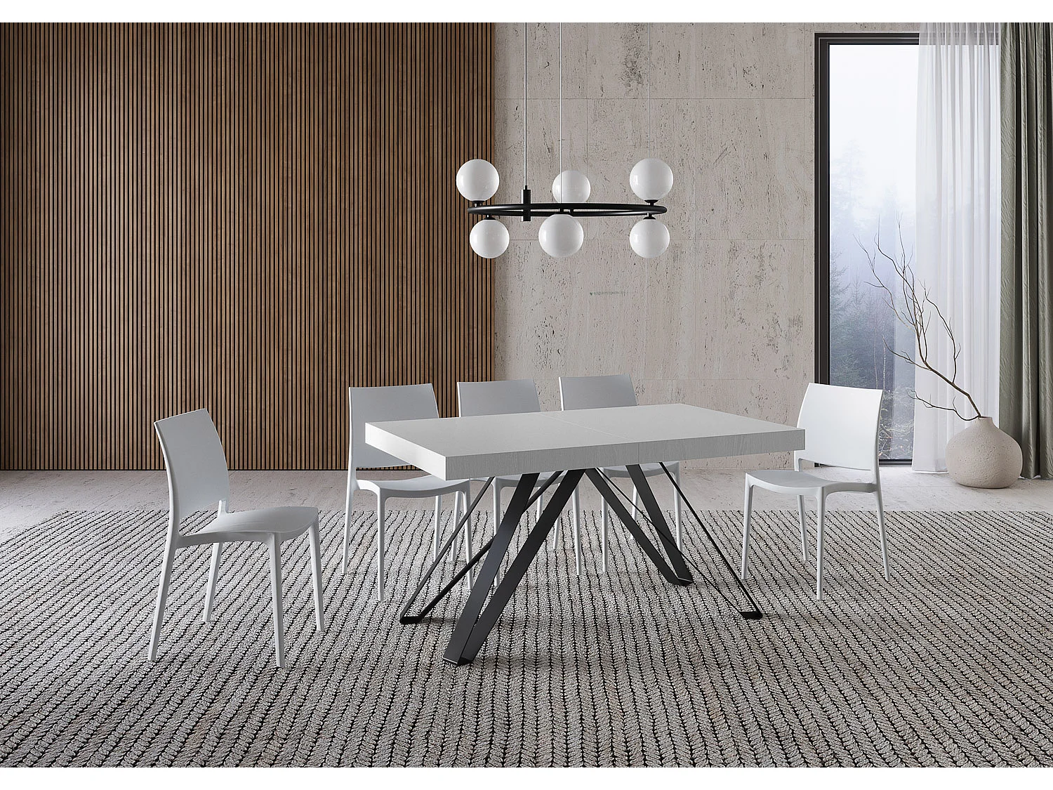 Table extensible 160/264x90 cm Terium effet bois, frêne blanc pieds anthracite