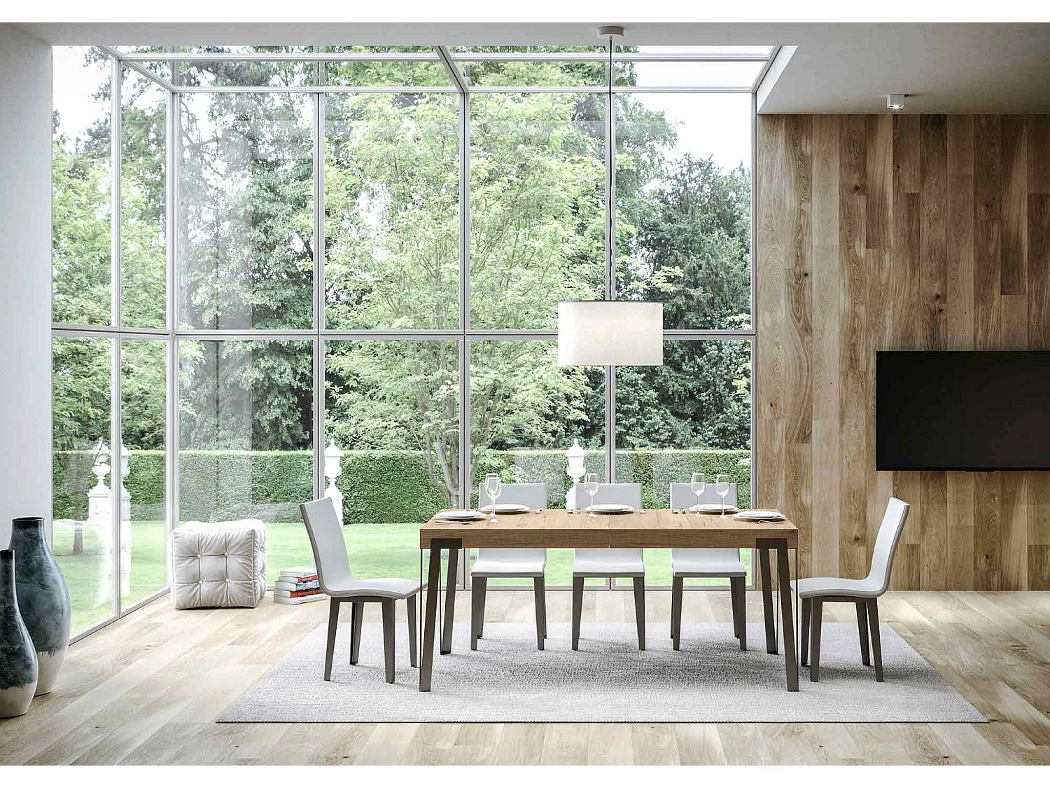 Table extensible 90x200/304 cm Rio Chêne Nature cadre Anthracite