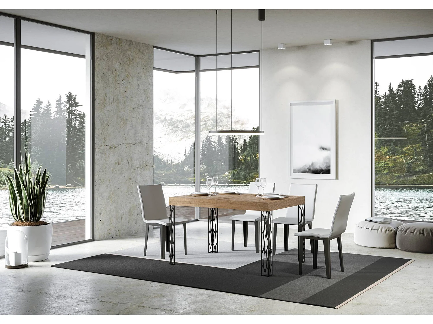 Table extensible 80x140/224 cm Ghibli Chêne Nature cadre Anthracite
