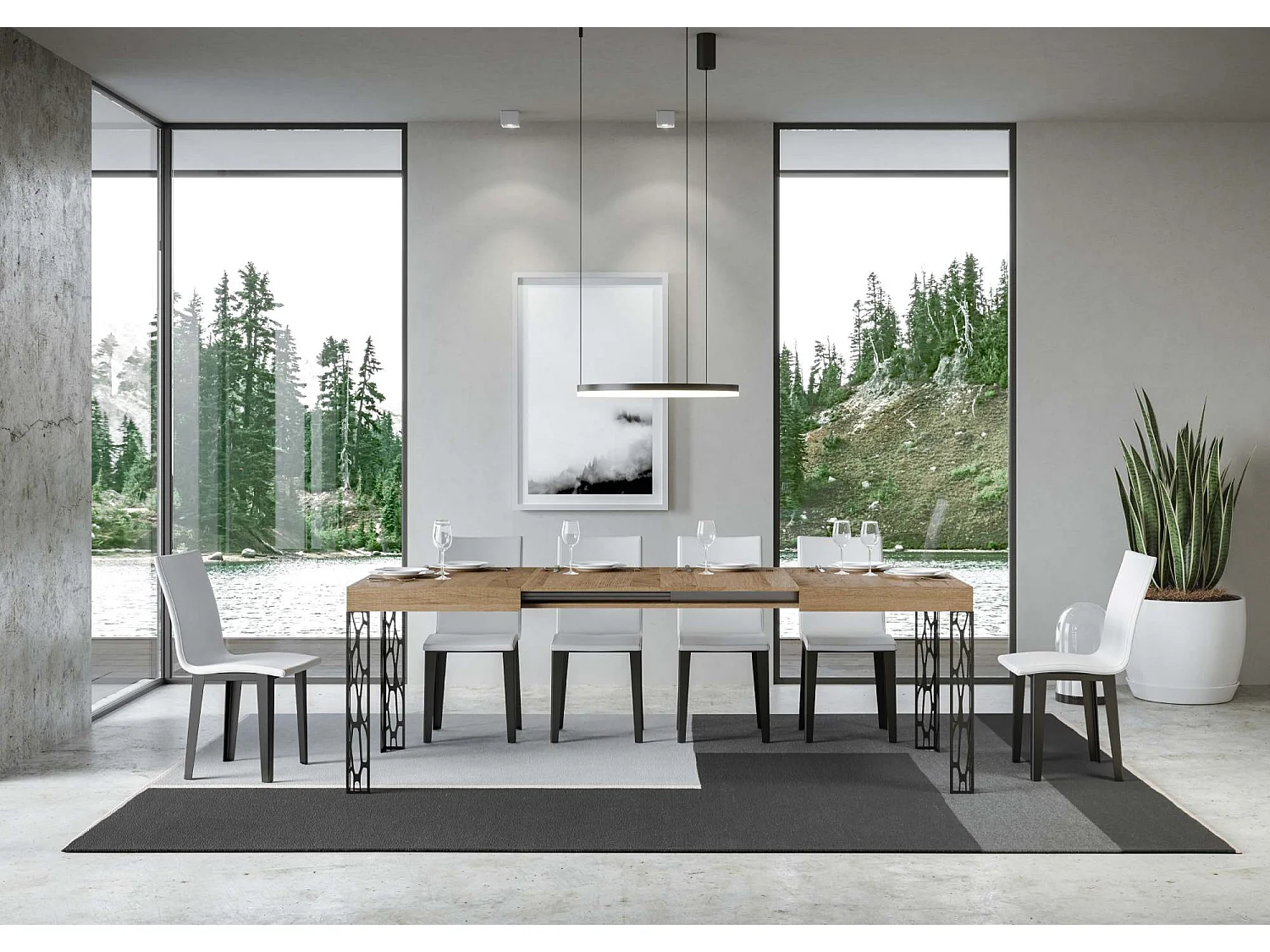 Table extensible 80x140/224 cm Ghibli Chêne Nature cadre Anthracite