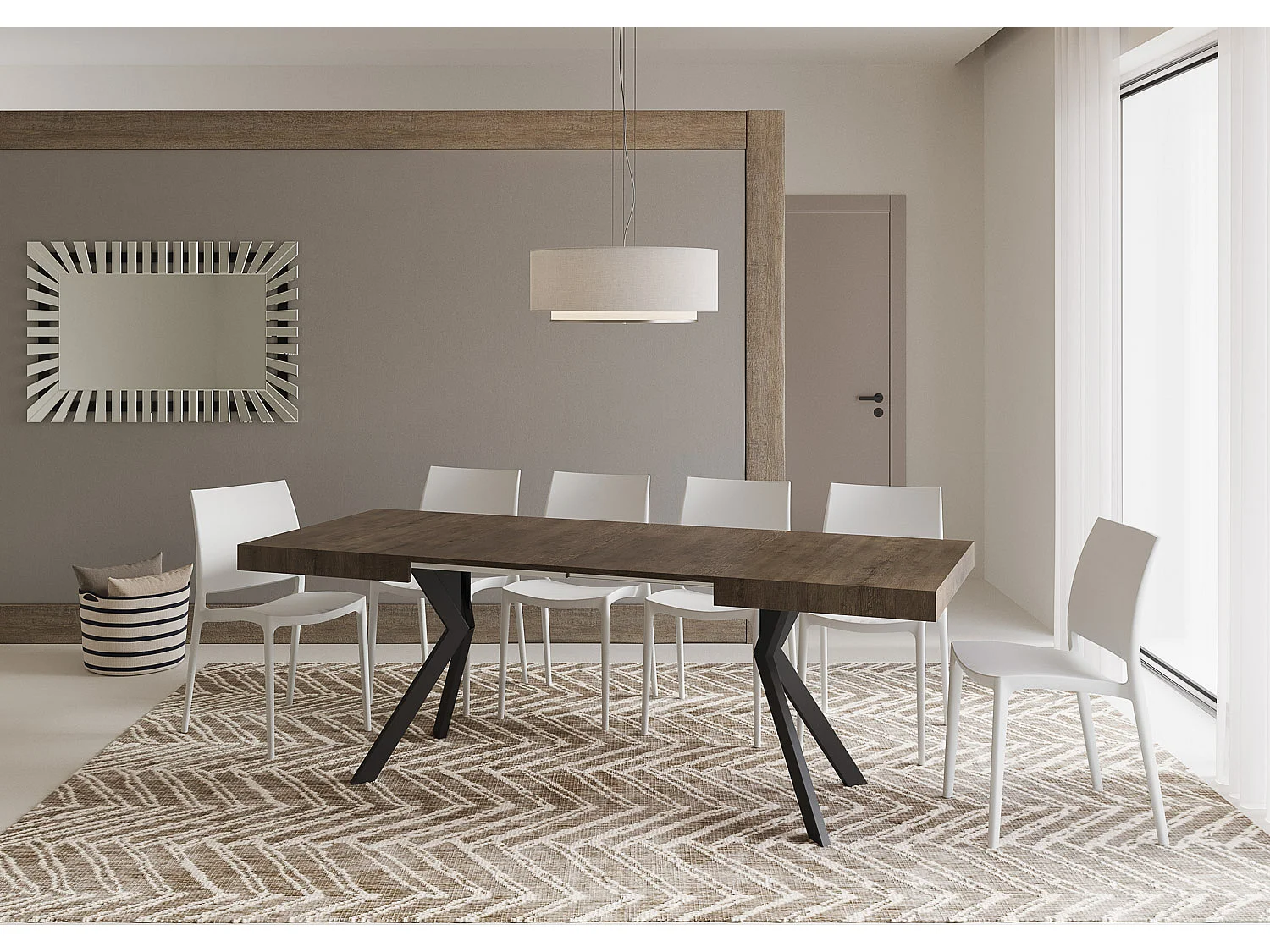 Mesa de jantar extensível 120/224x90 cm Dolcezza nogueira pernas antracite