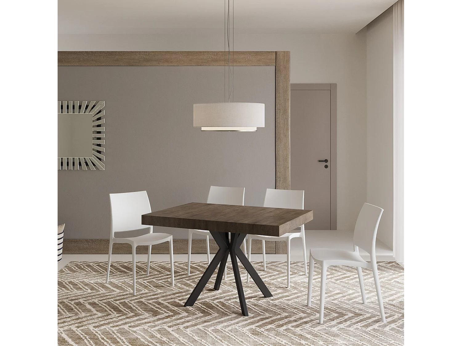 Uitschuifbare tafel 120/224x90 cm Dolcezza walnoot met antraciete poten