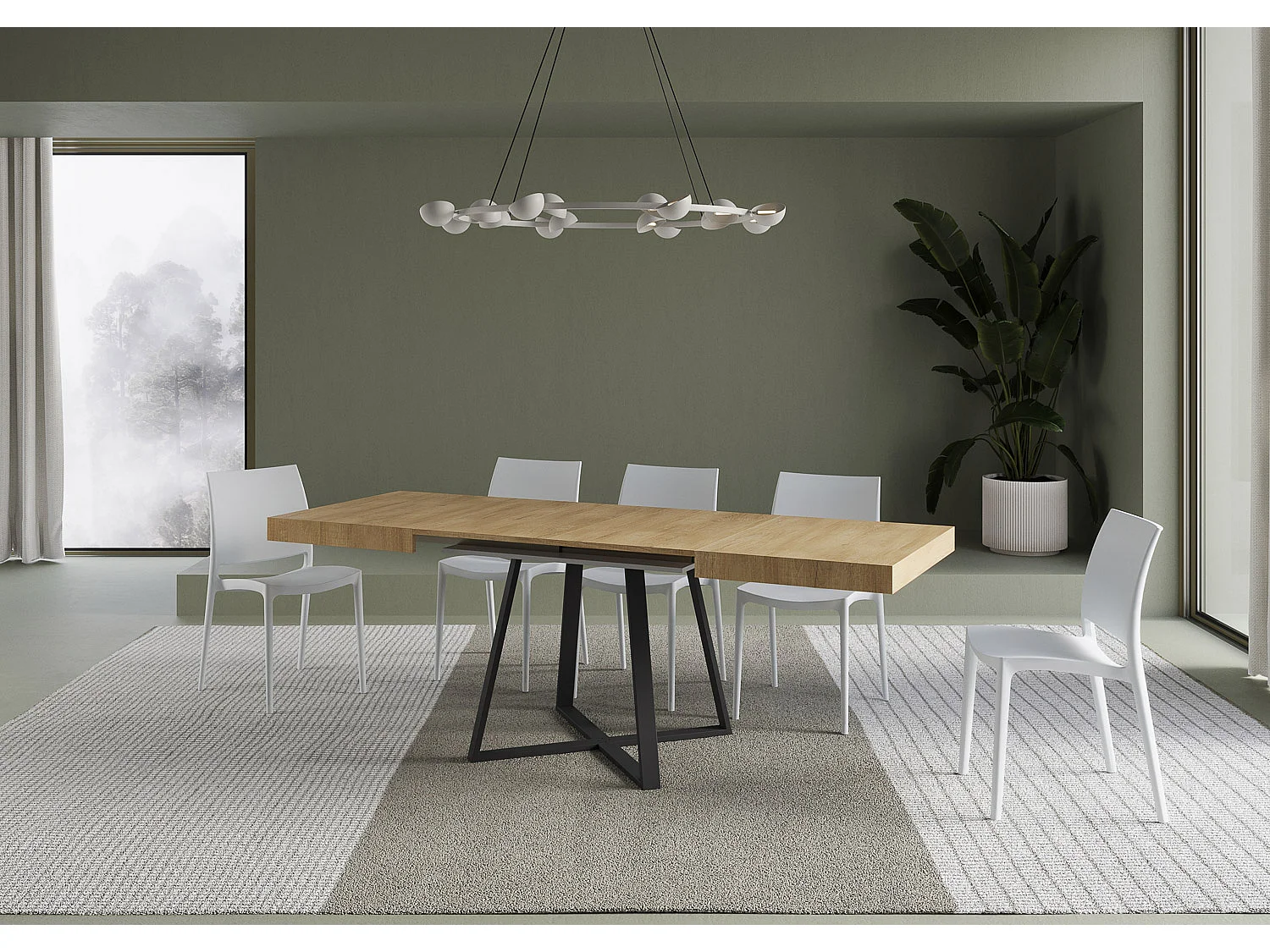 Table extensible 120/224x90 cm Abbraccio effet bois, chêne nature pieds anthracite