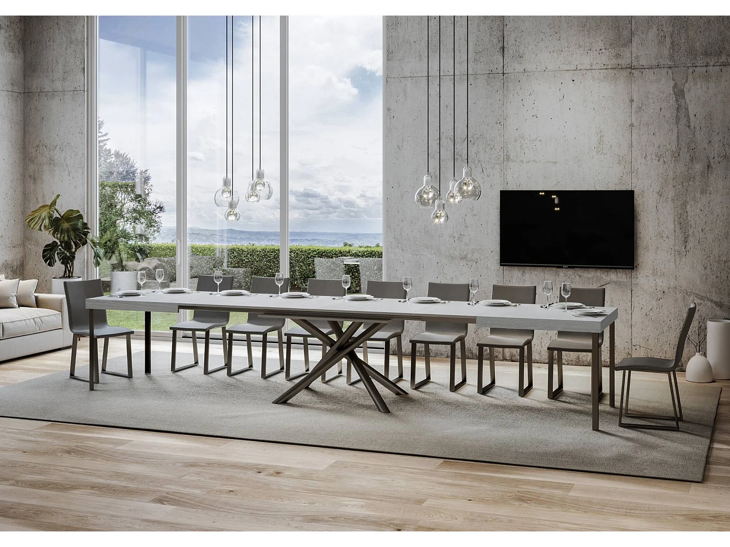 Table extensible 90x200/460 cm Famas Frêne Blanc cadre Anthracite