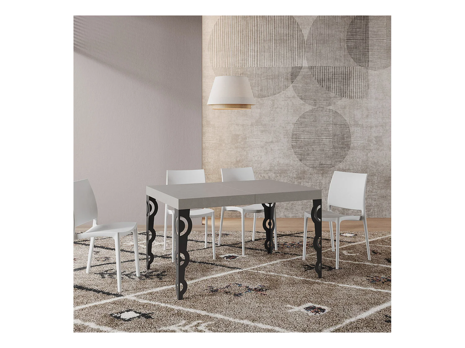 Table extensible 90x120/224 cm Karamay cachemire pieds anthracite