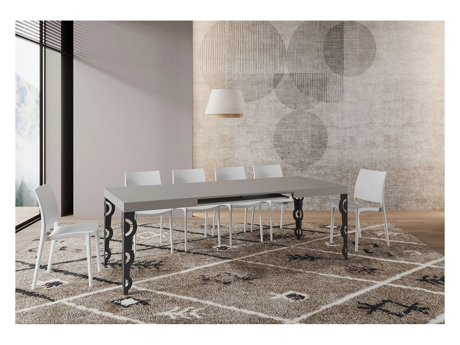 Table extensible 90x120/224 cm Karamay cachemire pieds anthracite