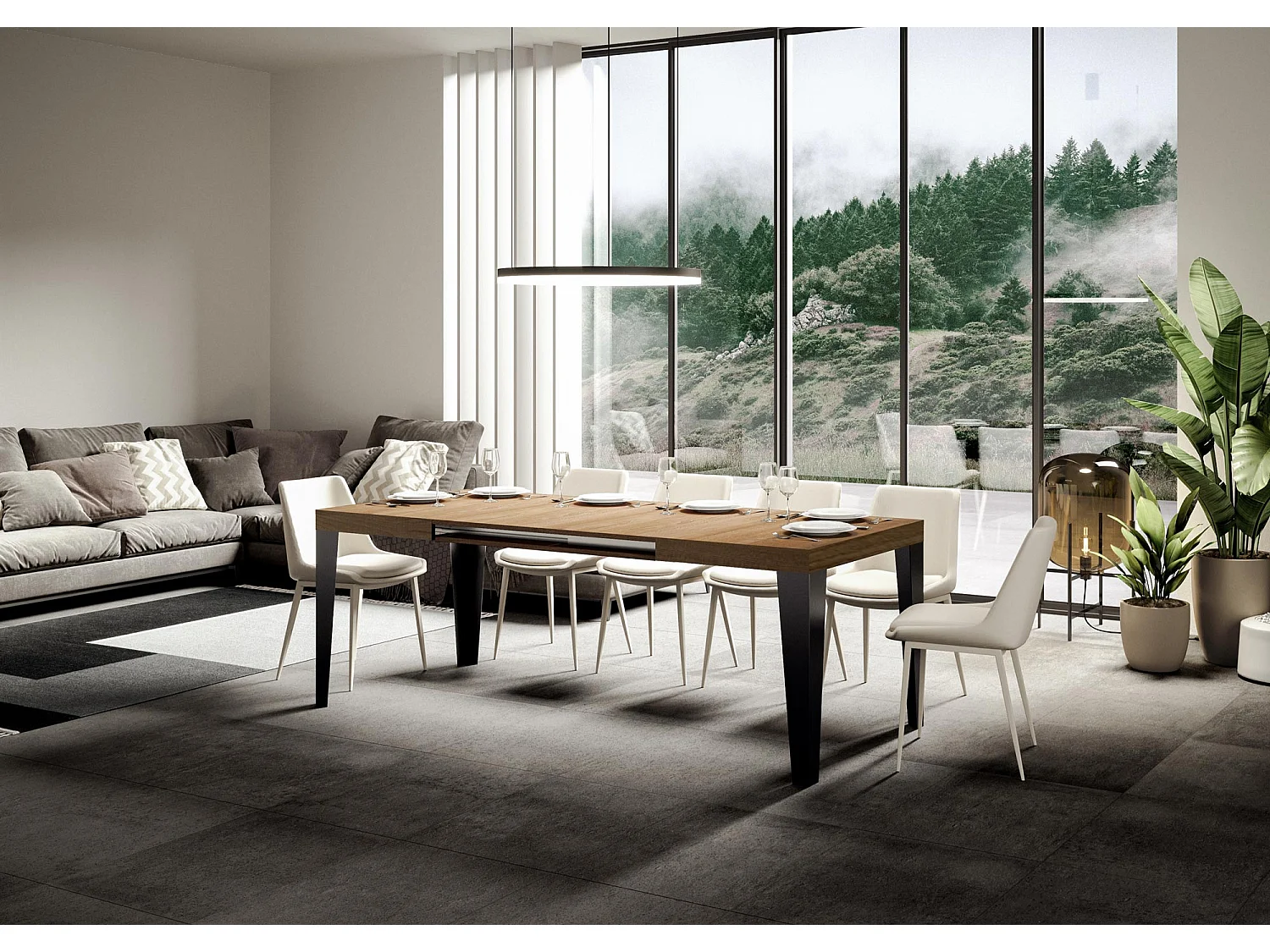 Table extensible 140/224x80cm Flame chêne nature pieds anthracite