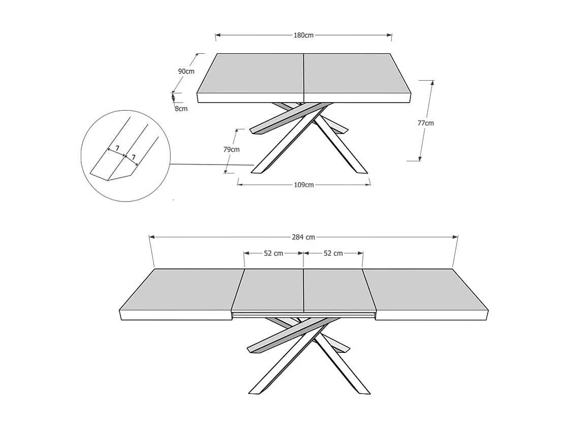 Volantis uitschuifbare tafel 180/284x90 cm eiken natuur met witte poten