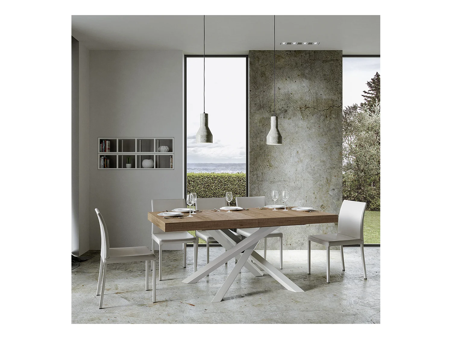 Table extensible 90x180/284 cm Volantis Chêne Nature cadre blanc