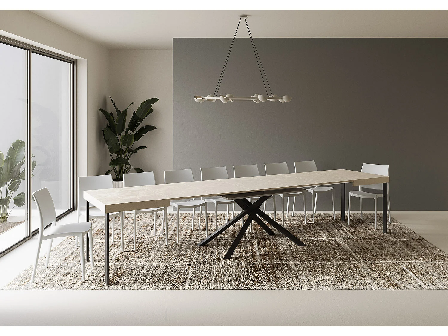Table extensible 120/380x90 cm Karida cachemire pieds anthracite