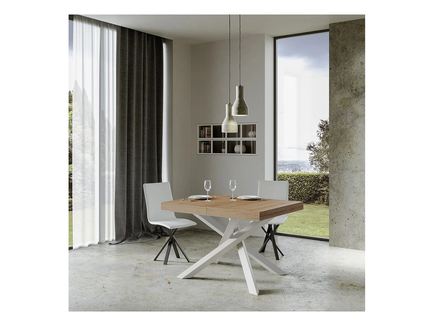 Table extensible 90x120/224 cm Volantis Chêne Nature cadre blanc