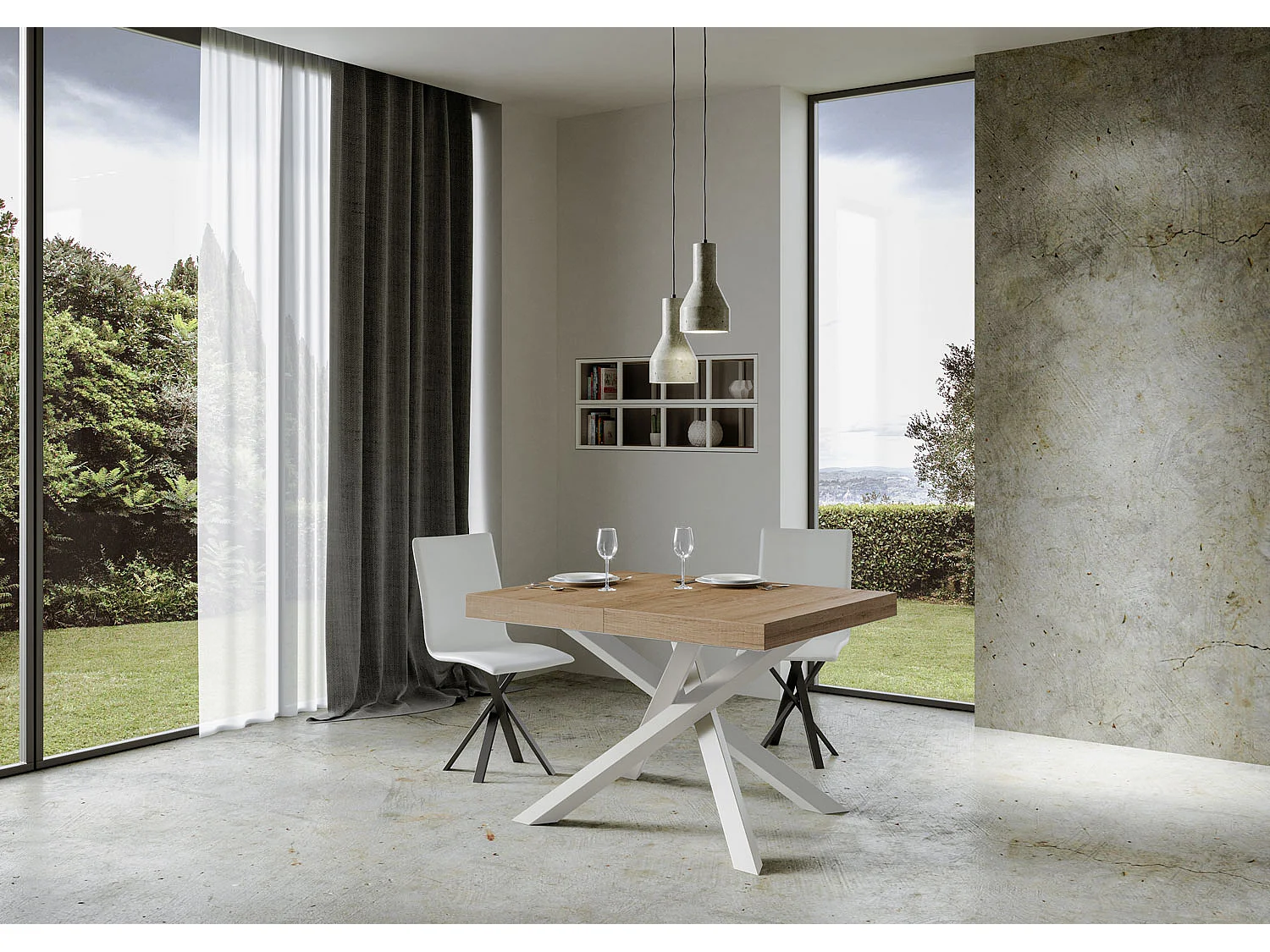 Table extensible 120/224x90 cm Volantis chêne nature pieds blancs