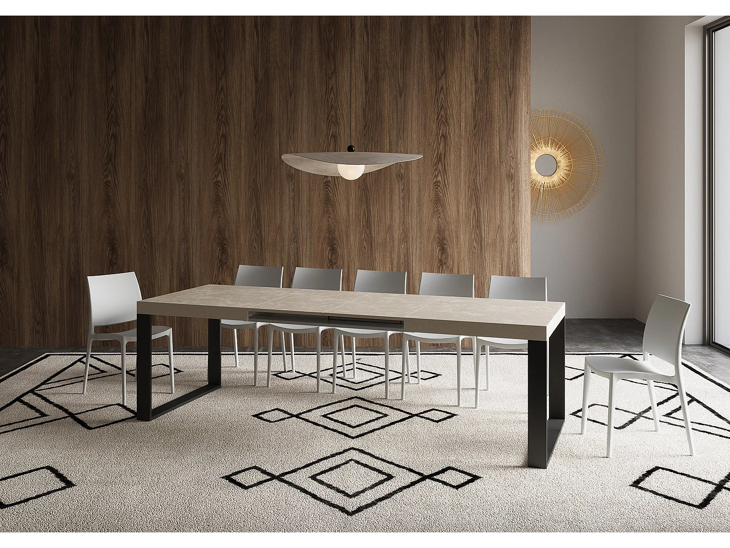 Uitschuifbare tafel 180/284x90 cm Tecno kasjmier met antraciete poten