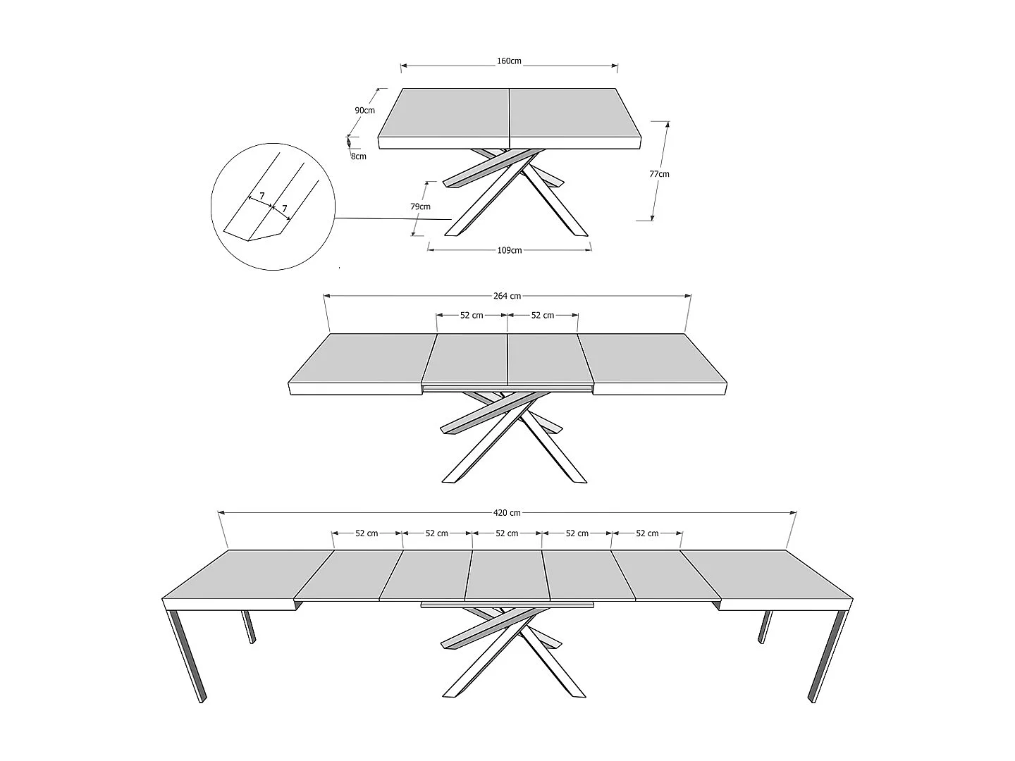 Stół rozkładany 160/420x90 cm Volantis betonowe nogi białe