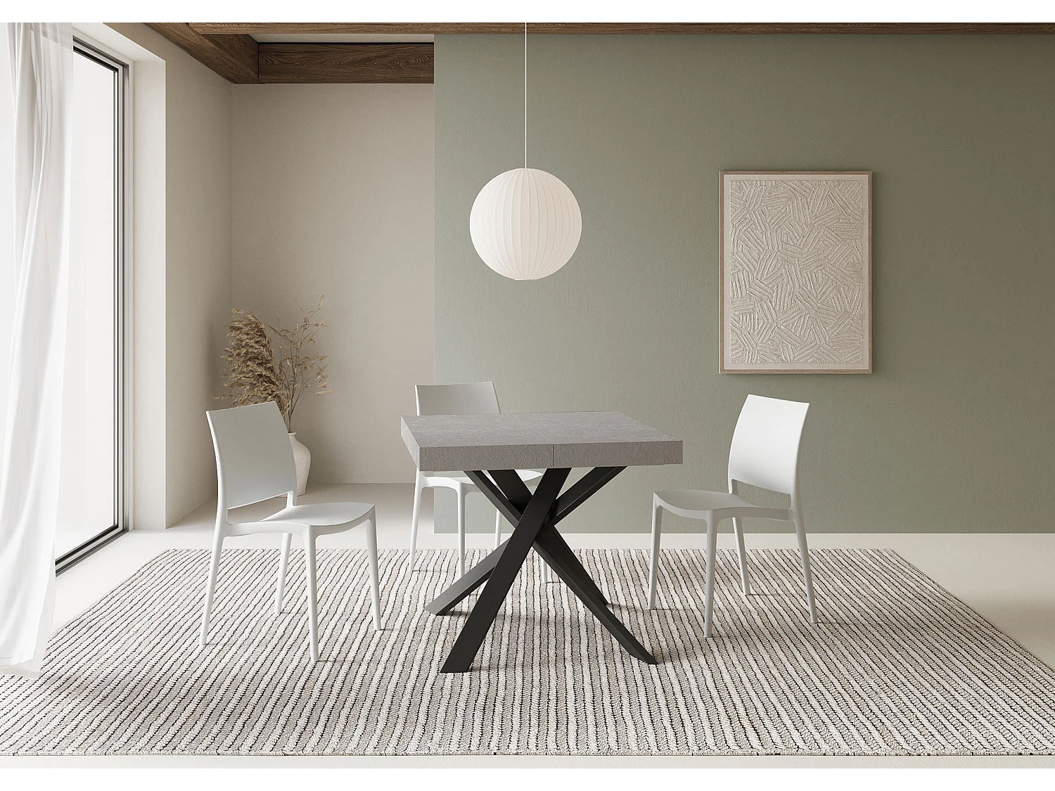 Uitschuifbare tafel 90/194x90 cm Clerk kasjmier antraciet poten