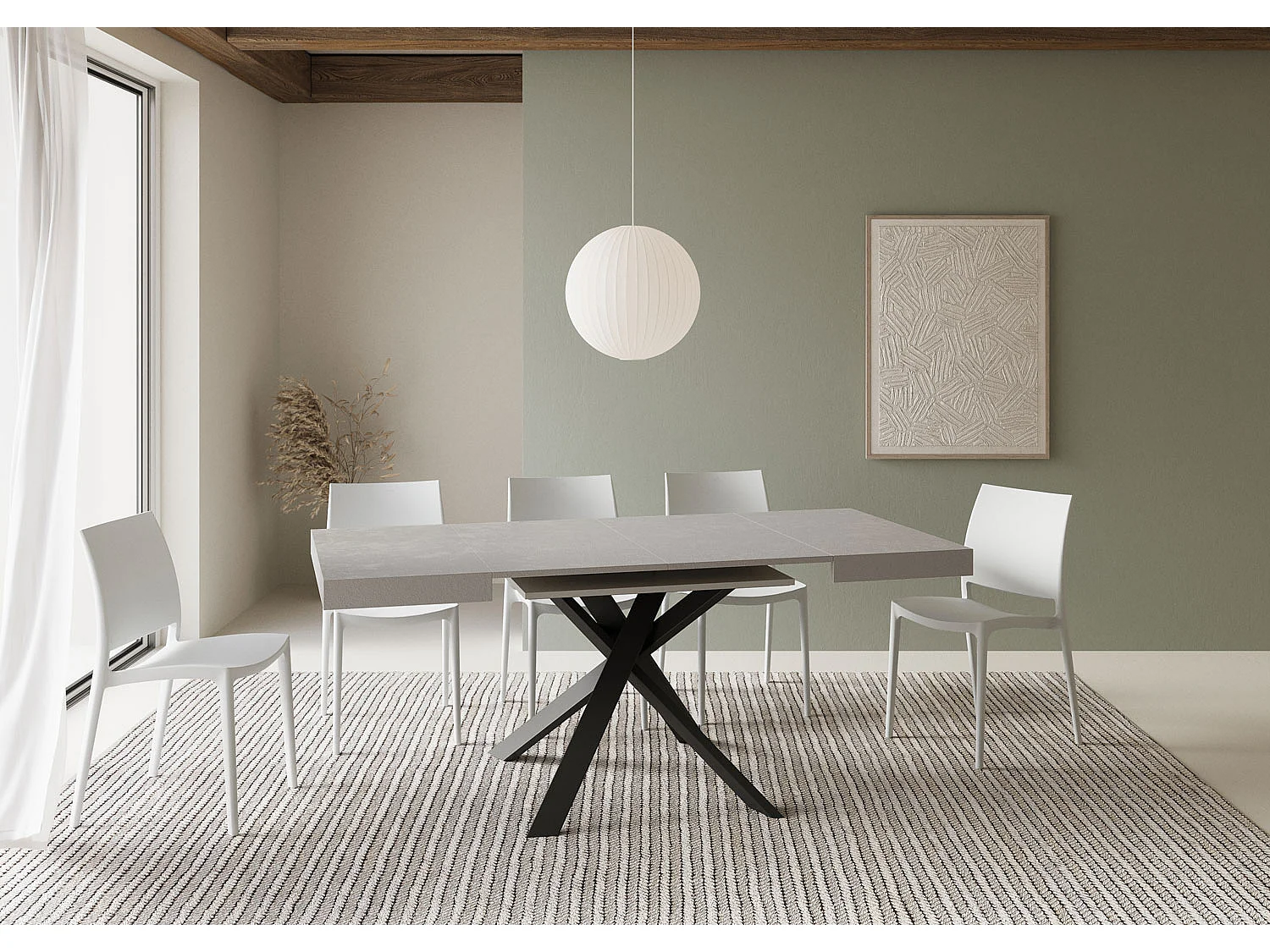 Uitschuifbare tafel 90/194x90 cm Clerk kasjmier antraciet poten