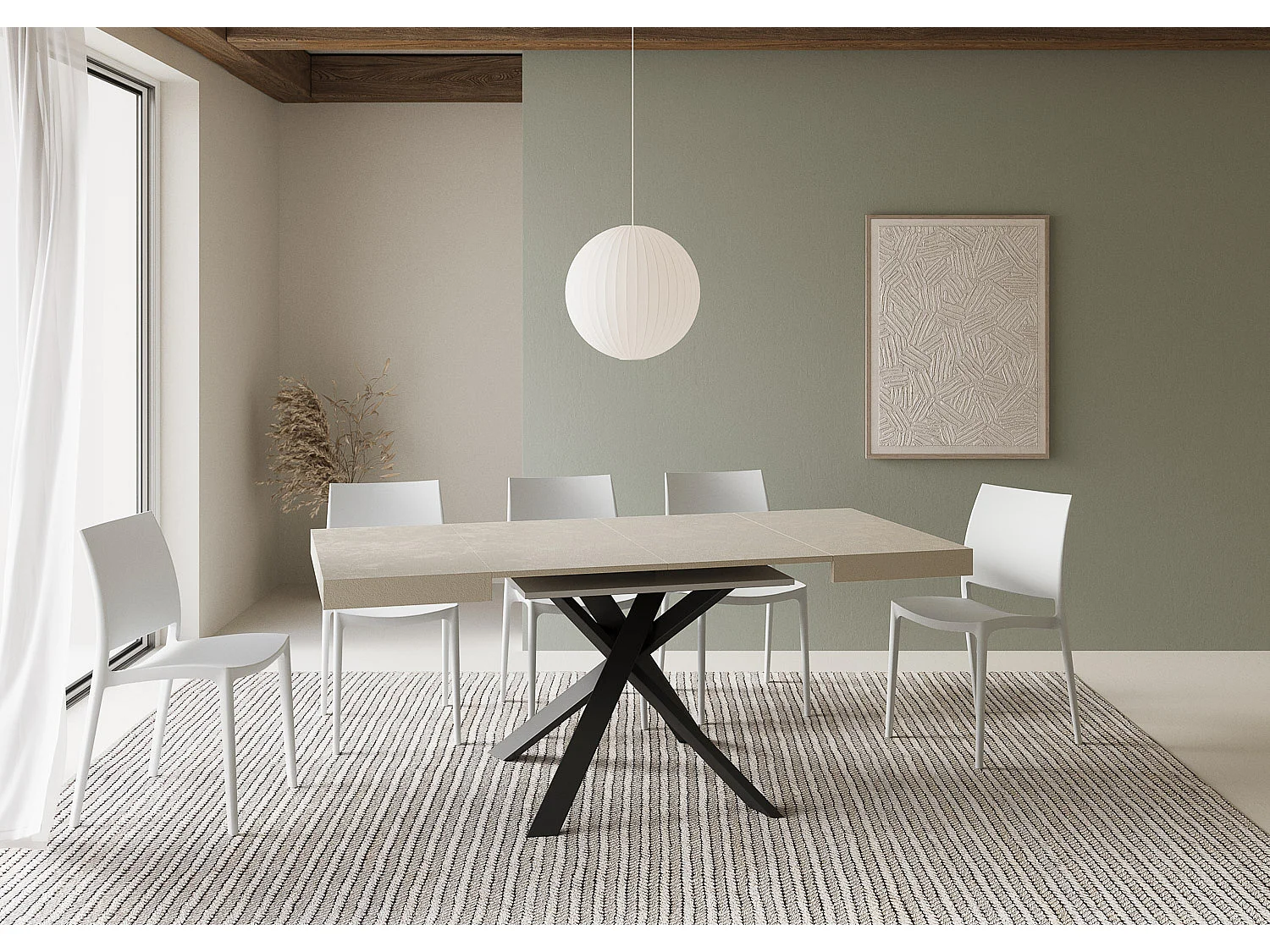 Tavolo allungabile 90/194x90 cm Clerk cashmere gambe antracite