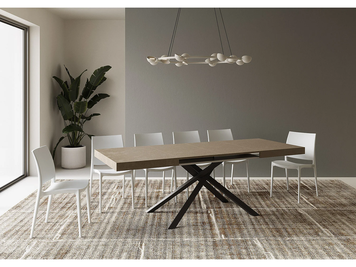 Table extensible 120/224x90 cm Karida taupe pieds anthracite