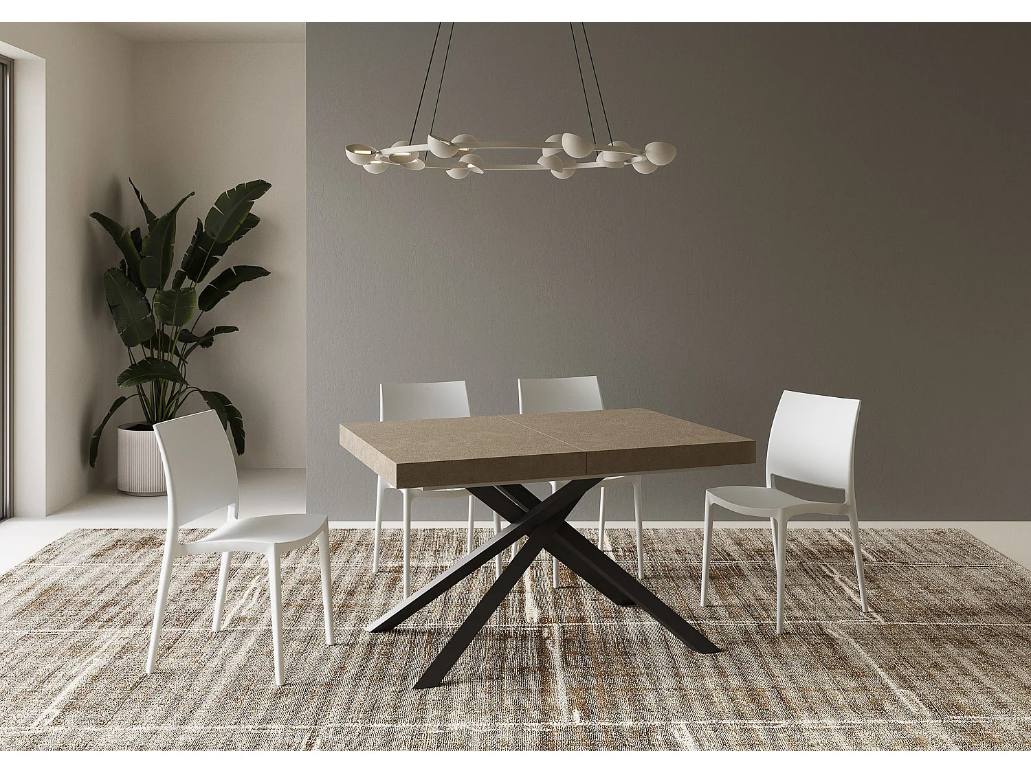 Table extensible 120/224x90 cm Karida taupe pieds anthracite