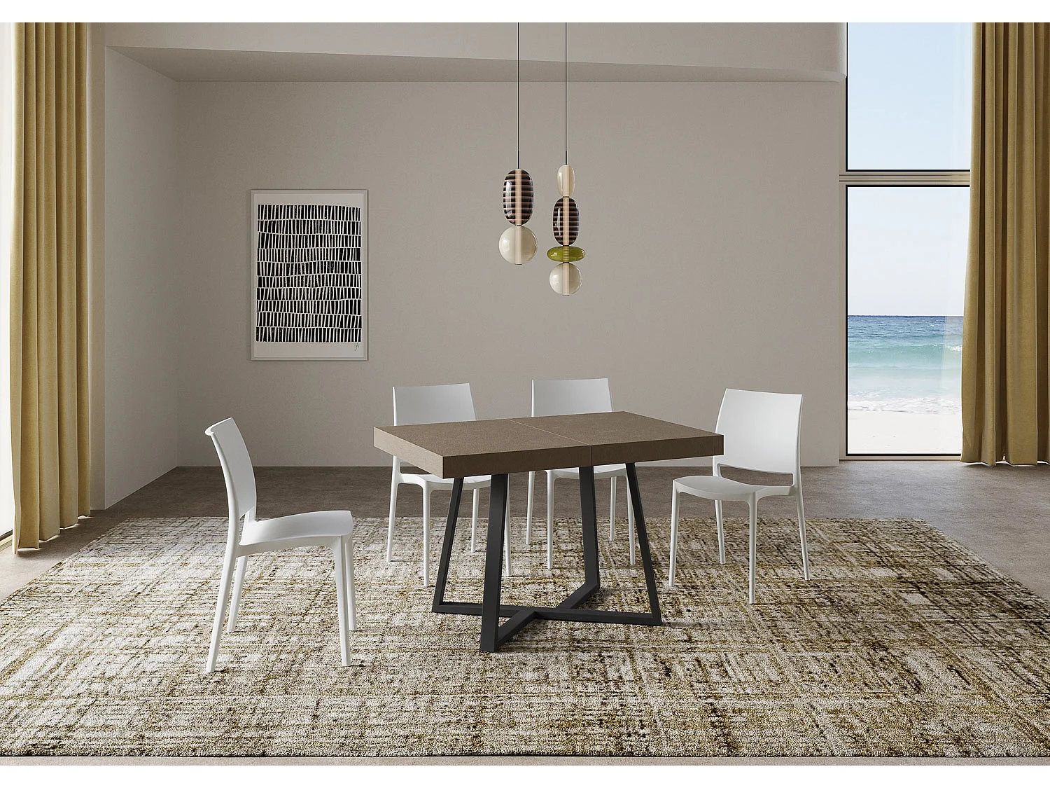 Uitschuifbare tafel 120/224x90 cm Zeplir taupe met antraciete poten