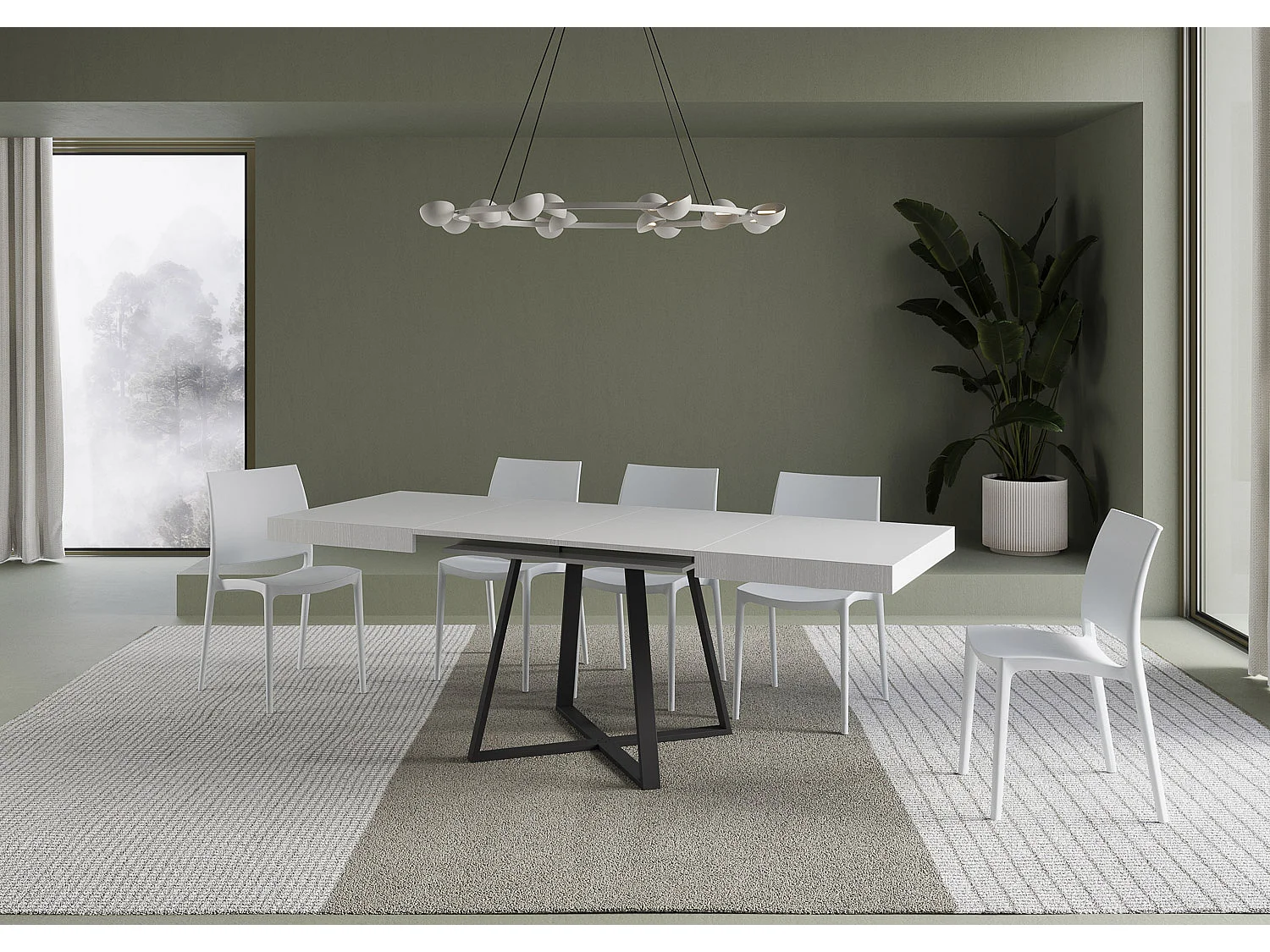 Table extensible 120/204x80 cm Abbraccio effet bois, frêne blanc pieds anthracite