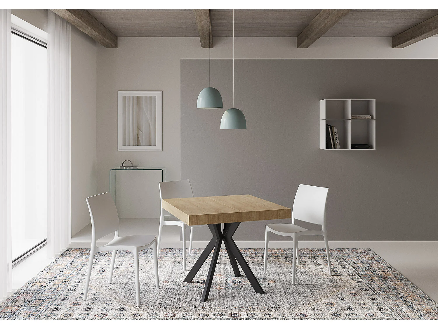 Uitschuifbare tafel 90x90/194 cm Dolcezza natuur eiken frame antraciet