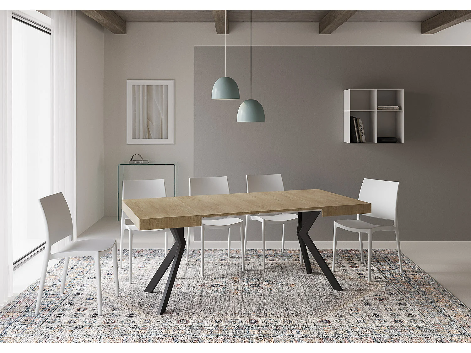 Ausziehtisch 90/194x90 cm Dolcezza Eiche Natur Tischbeine Anthrazit