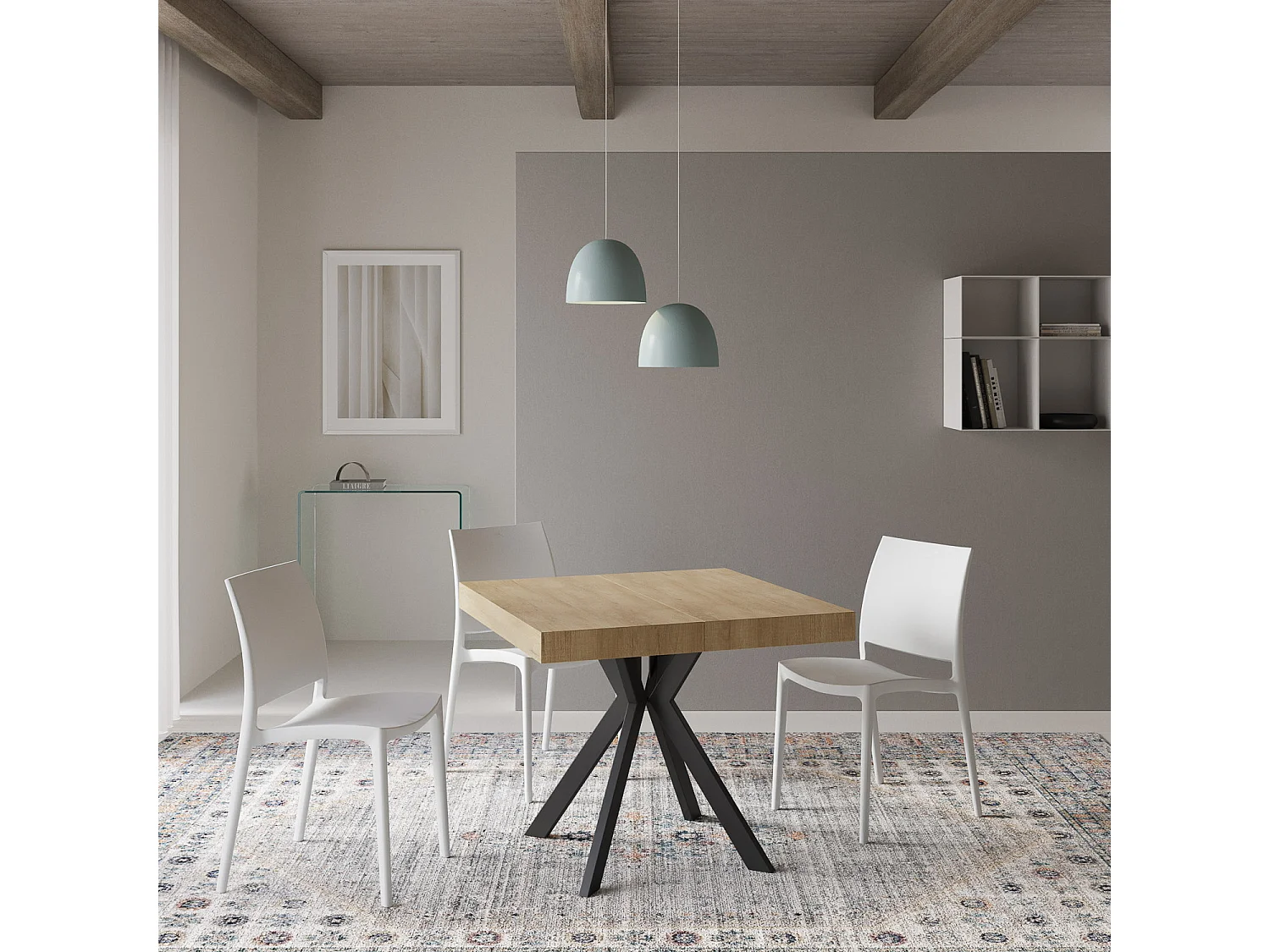 Uitschuifbare tafel 90/194x90 cm Dolcezza natuur eiken met antraciete poten