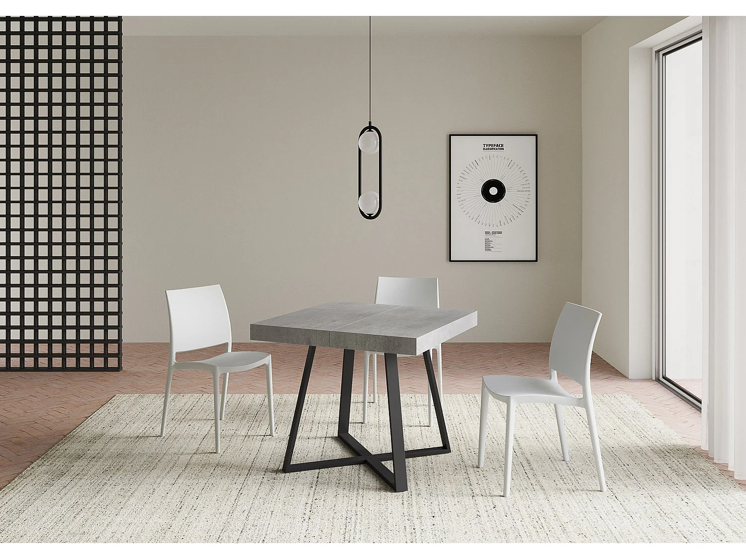 Ausziehtisch 90/194x90 cm Abbraccio Zement Tischbeine Anthrazit