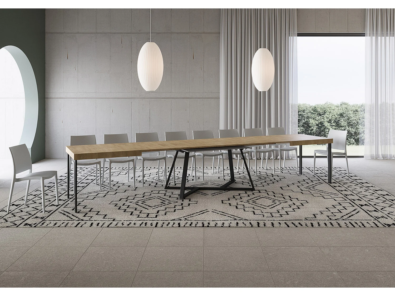Table extensible 180/440x90 cm Booster chêne nature pieds anthracite