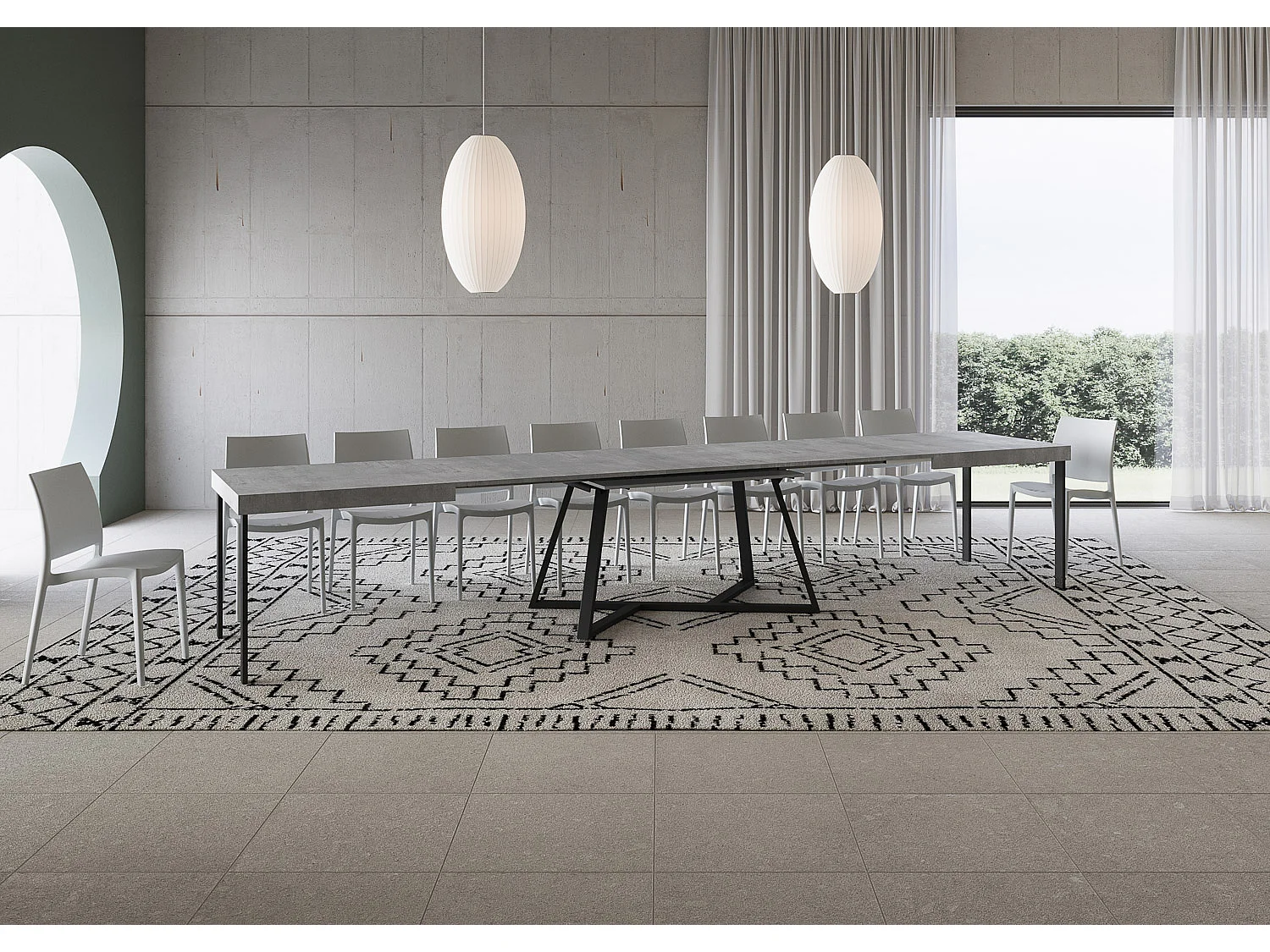 Table extensible 90x200/460 cm Booster gris béton pieds anthracite