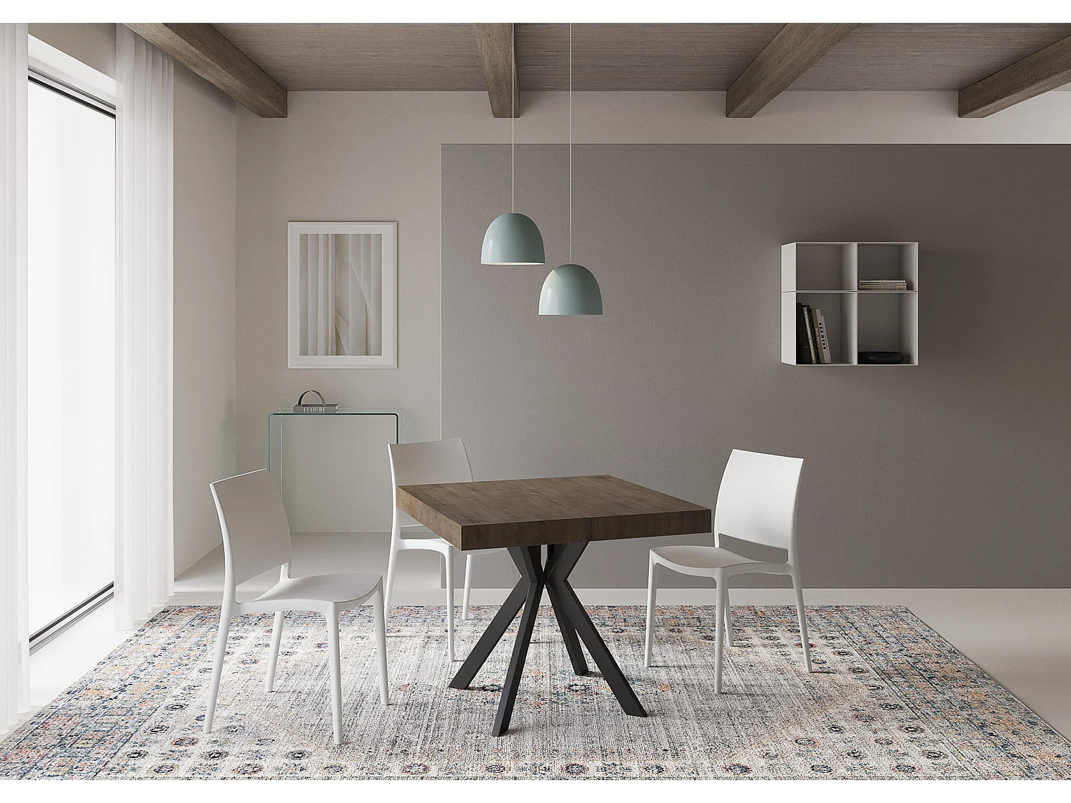 Ausziehtisch 90/194x90 cm Dolcezza Nussbaum Tischbeine Anthrazit