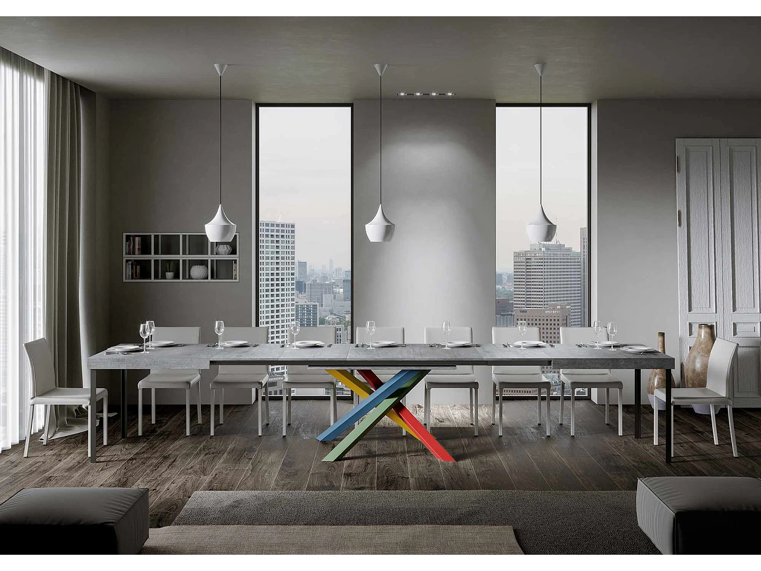 Stół rozkładany 140/400x90 cm Volantis betonowe nogi wielokolorowe 4/B