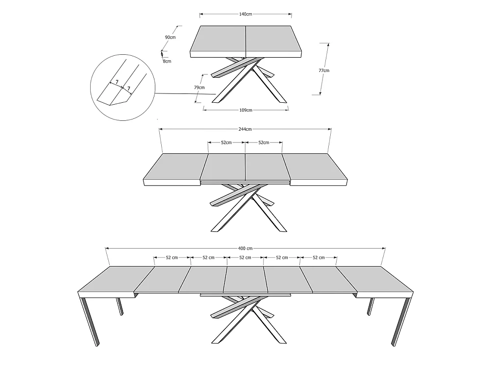 Extendable table 140/400x90 cm Volantis concrete multicolored legs 4/B