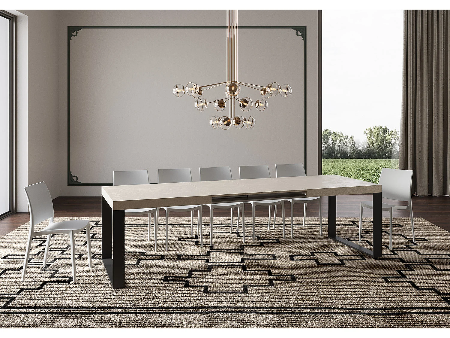 Uitschuifbare tafel 180/440x90 cm Tecno kasjmier met antraciete poten