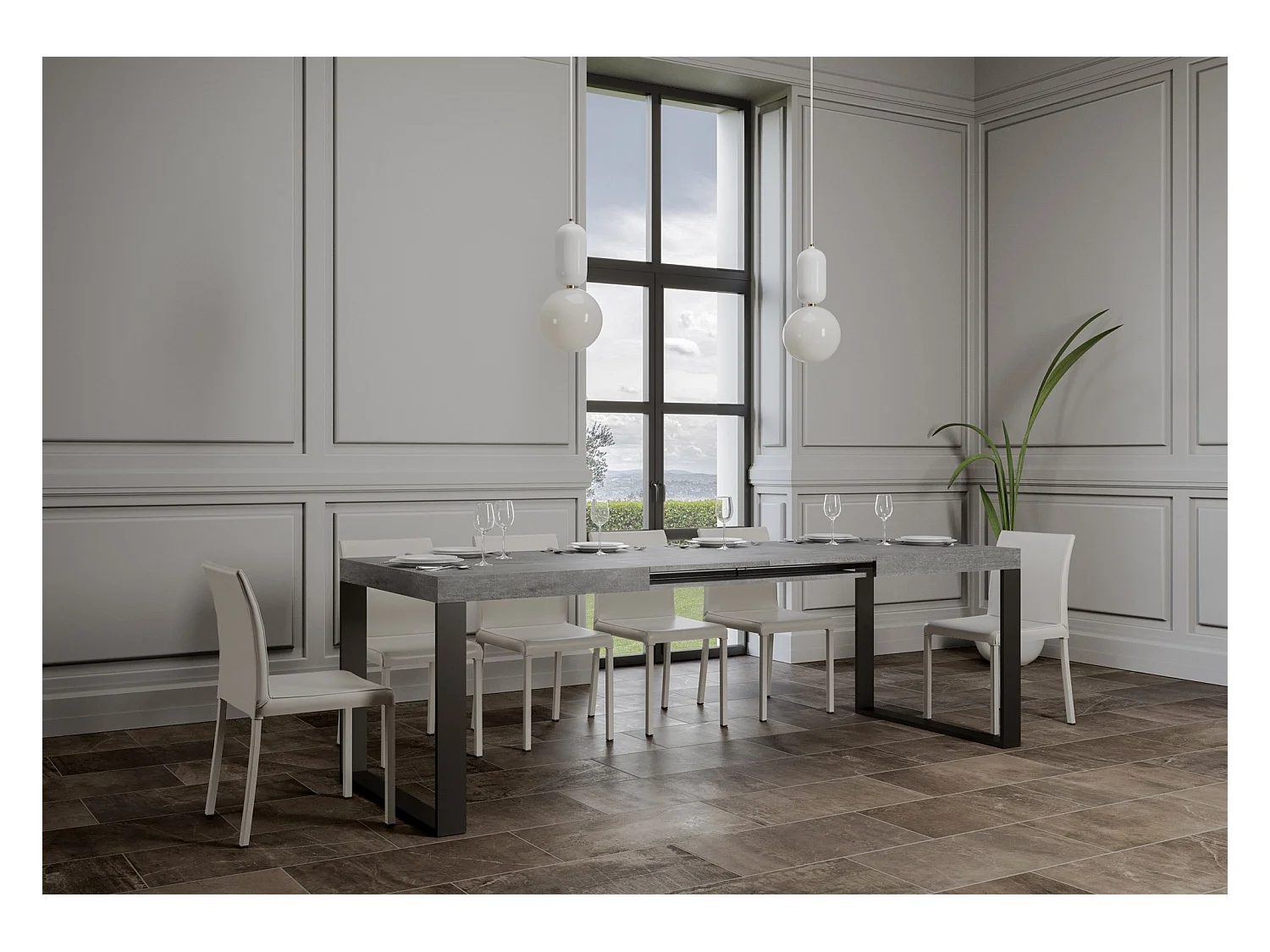Table extensible 90x200/304 cm Tecno Gris Béton cadre Anthracite