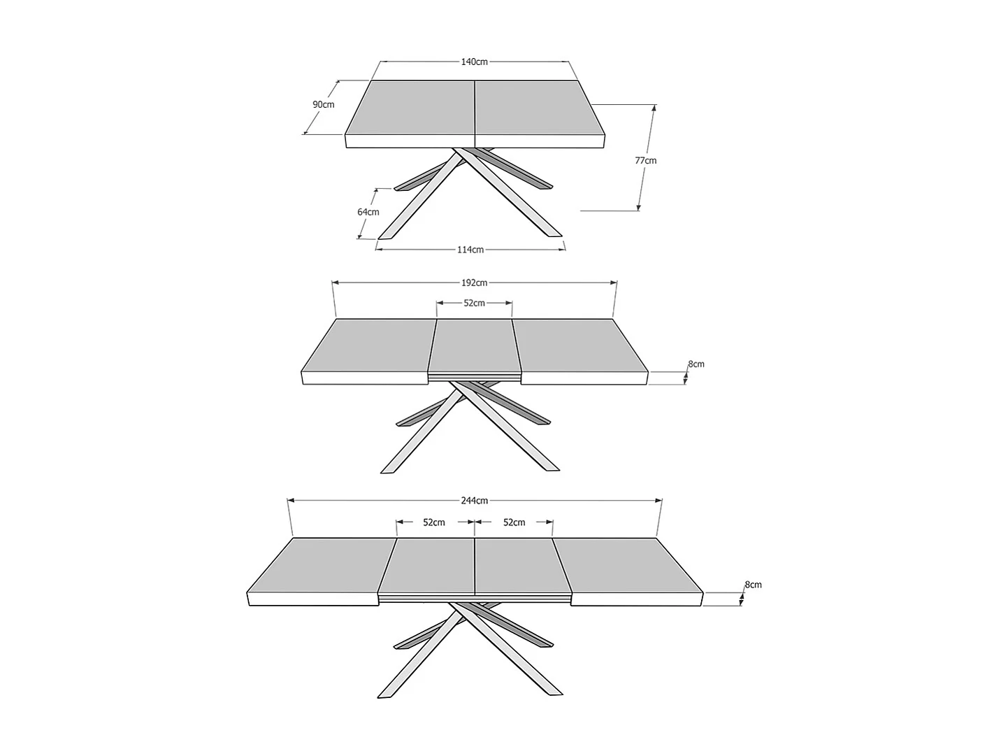 Table extensible 140/224x80 cm Karida cachemire pieds anthracite