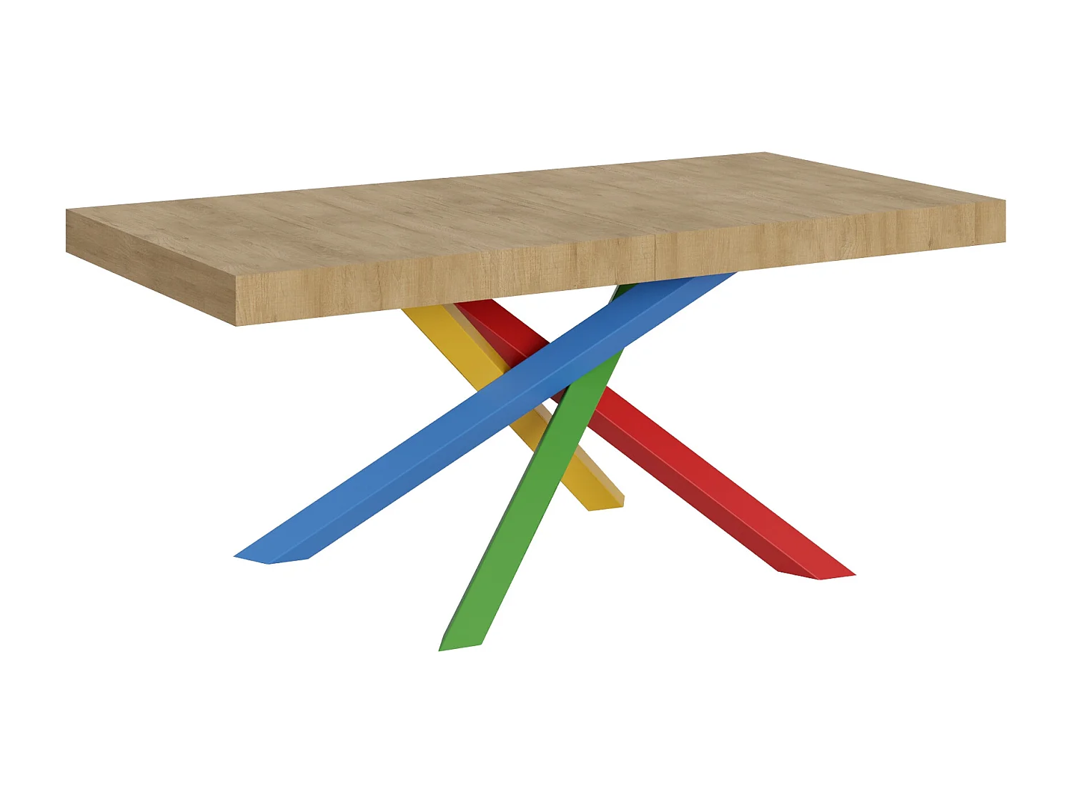Udtræksbord 200/304x90 cm Volantis natureg flerfarvede ben 4/B