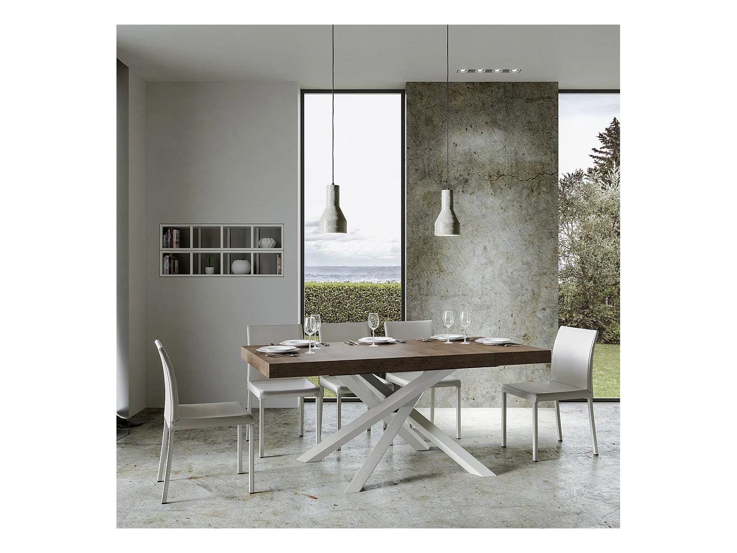 Table extensible 90x200/304 cm Volantis Noyer cadre blanc