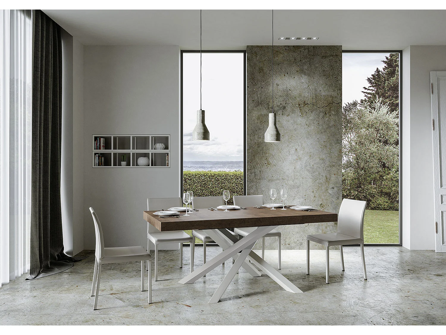Uitschuifbare tafel 200/304x90 cm Volantis walnoot met wit poten