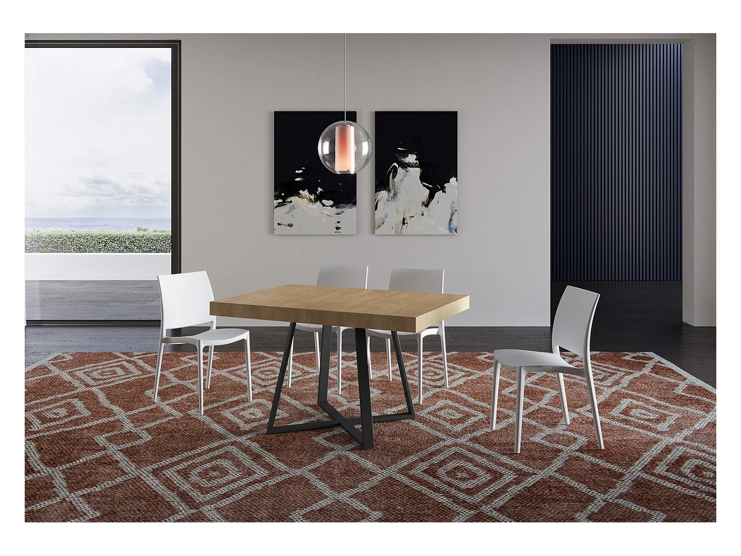 Table extensible 90x130/390 cm Abbraccio chêne nature pieds anthracite