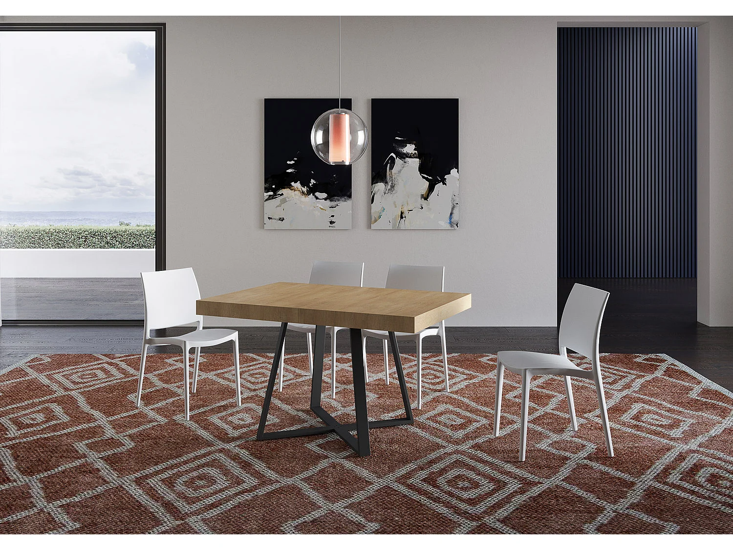 Table extensible 130/390x90 cm Abbraccio effet bois, chêne nature pieds anthracite