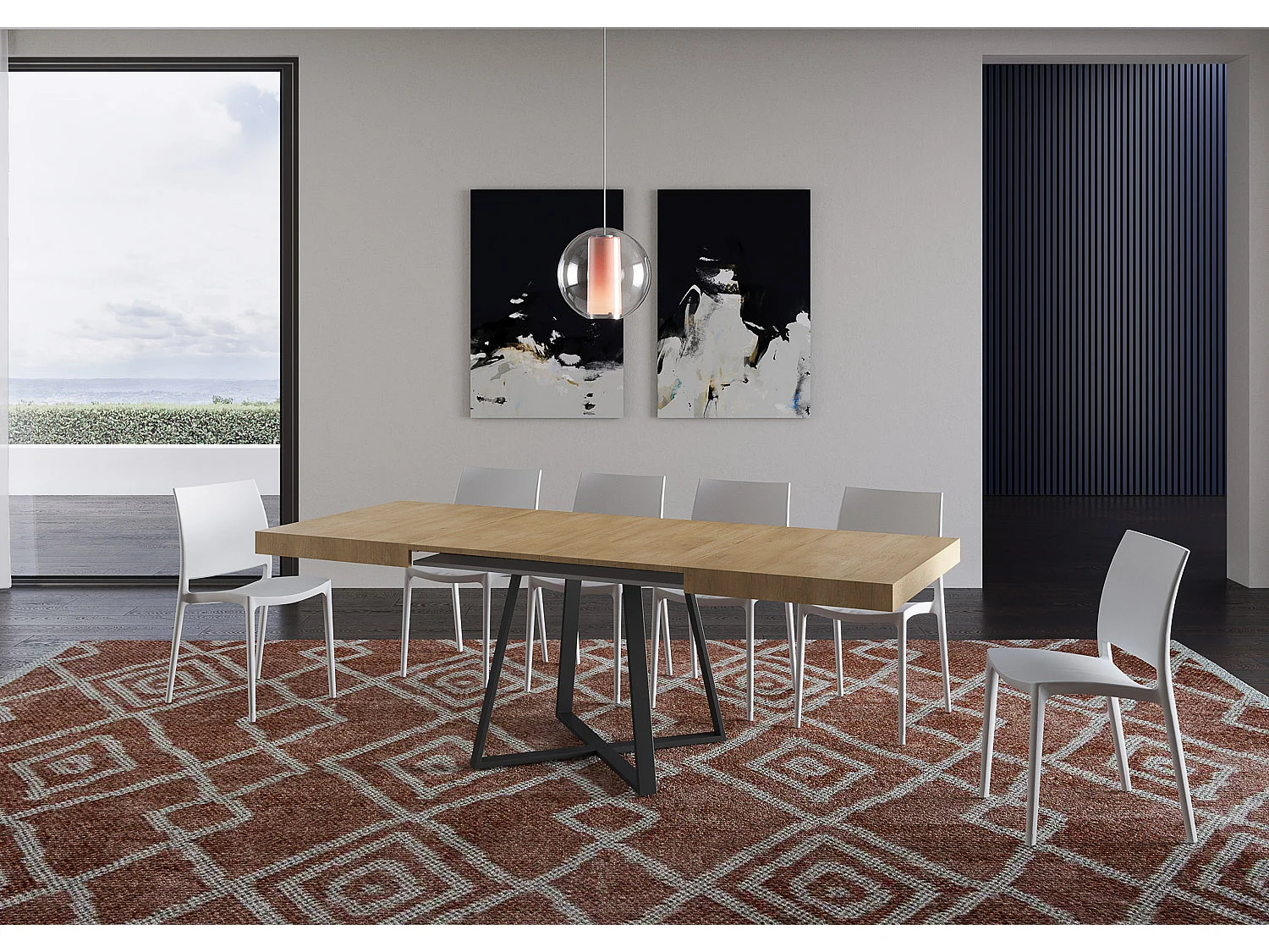 Table extensible 130/390x90 cm Abbraccio effet bois, chêne nature pieds anthracite