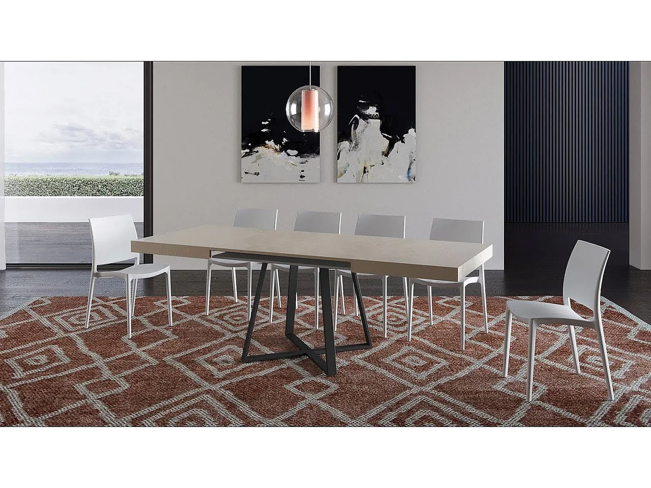 Table extensible 130/390x90 cm Abbraccio effet bois, chêne nature pieds anthracite