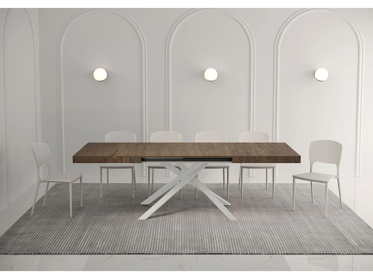 Uitschuifbare tafel 140/224x80 cm Karida walnoot met wit poten